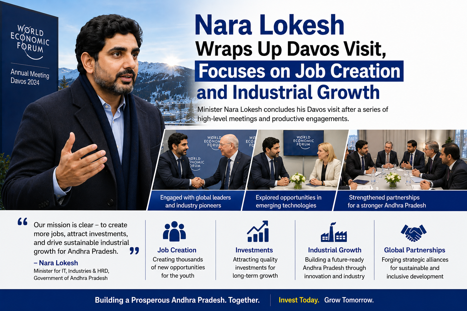 Minister Nara Lokesh Leaves Davos Seeking Jobs, Investments, and Industrial Partnerships